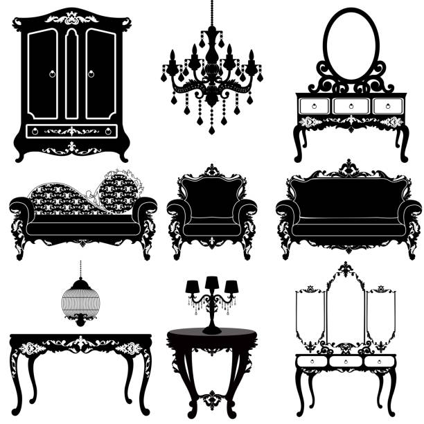Vector great collection of furniture in the Baroque style vector art illustration