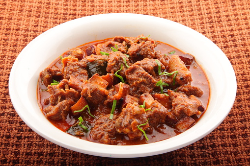 Spicy meat curry from Indian cuisine.