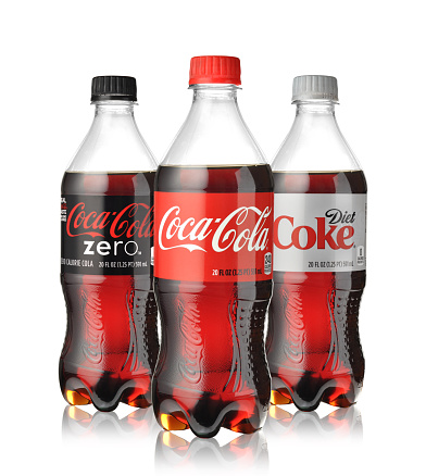 Los Angeles, California, USA - May 19, 2015: - Photo of Coca-Cola plastic bottles. Coca Cola is the most popular carbonated soft drink beverages sold around the world