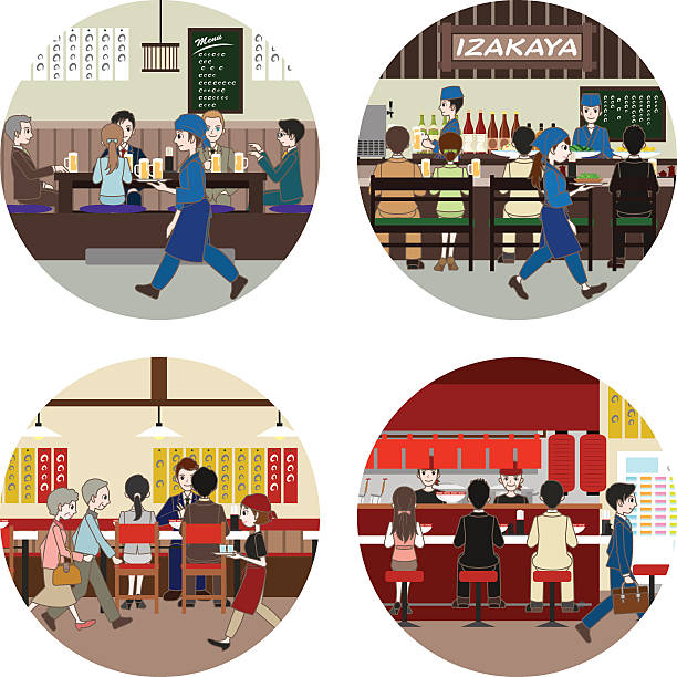 비즈니스/사람들이 식사를 - asian ethnicity japan asia restaurant stock illustrations