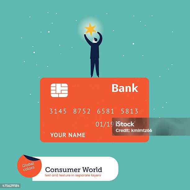 Businessman Catching A Star On Top Of A Credit Card Stock Illustration - Download Image Now