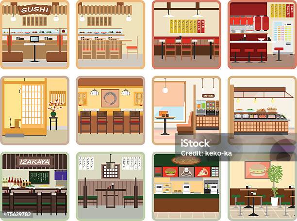 Various Restaurants Stock Illustration - Download Image Now - Restaurant, Store, Illustration