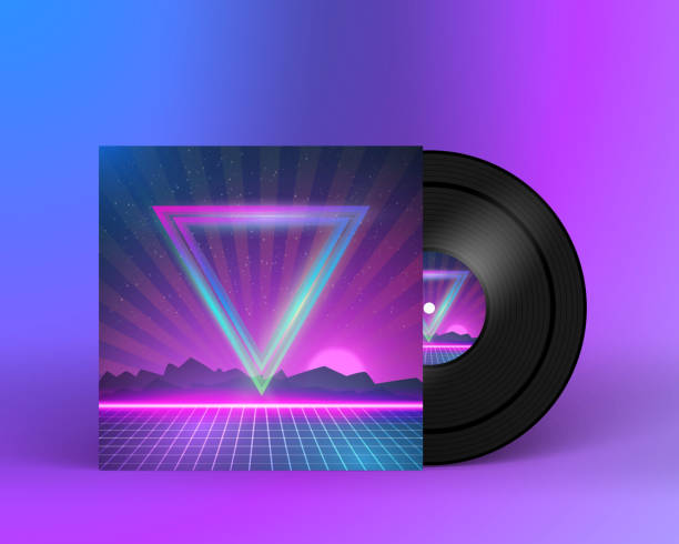 istock Retro Vinyl Record 1980s Style Cover with Neon Lights 475629846
