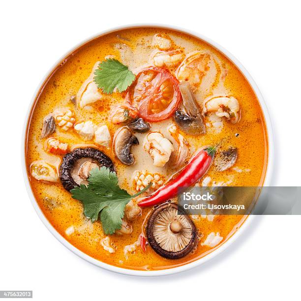 Spicy Soup Tom Yam Stock Photo - Download Image Now - Thai Food, White Background, Tom Yum Soup