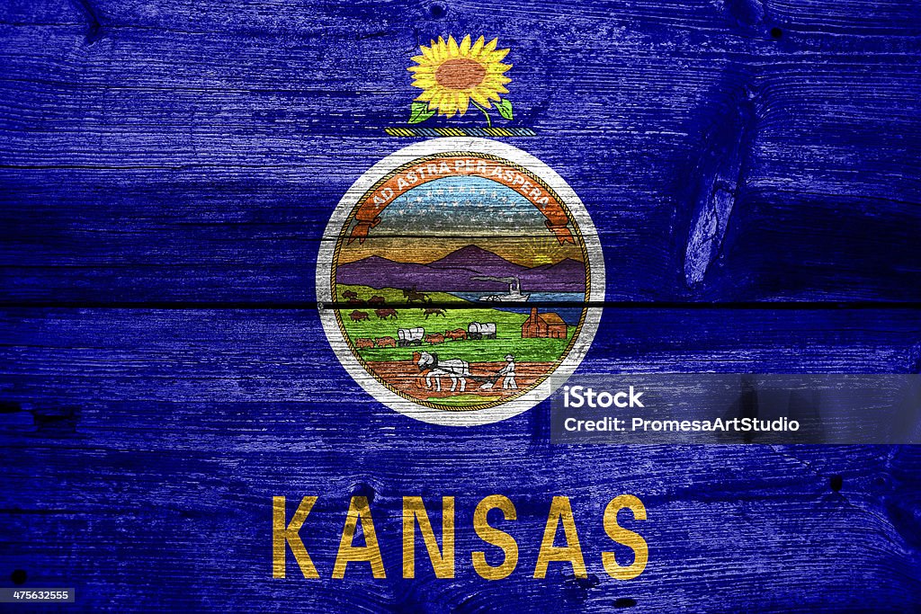 Kansas State Flagge gemalt auf alten Holz plank Struktur - Lizenzfrei Abstrakt Stock-Foto