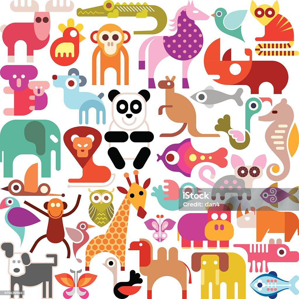 Animals, birds and fishes Animals, birds and fishes - square shape vector illustration. Various colorful icons on white background. 2015 stock vector