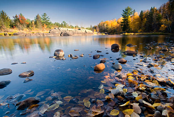 Autumn colors reflected in lake, Minnesota, USA