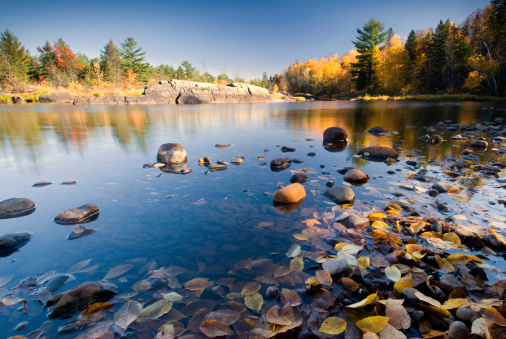 Autumn colors reflected in lake, Minnesota, USA