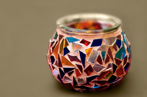Hand made artistic ethnic recycled glass mosaic candle holder