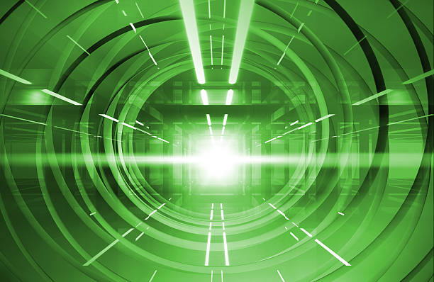 抽象的なグリーンの輝くトンネル内部にネオンライト - water inside of motion abstract ストックフォトと画像