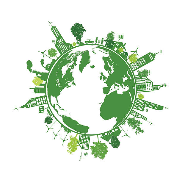 zielony ziemia z miasto koncepcja oszczędzania energii - economize stock illustrations