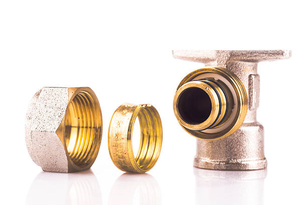 istock Close-up of compression sanitary wall plate fitting 475647565
