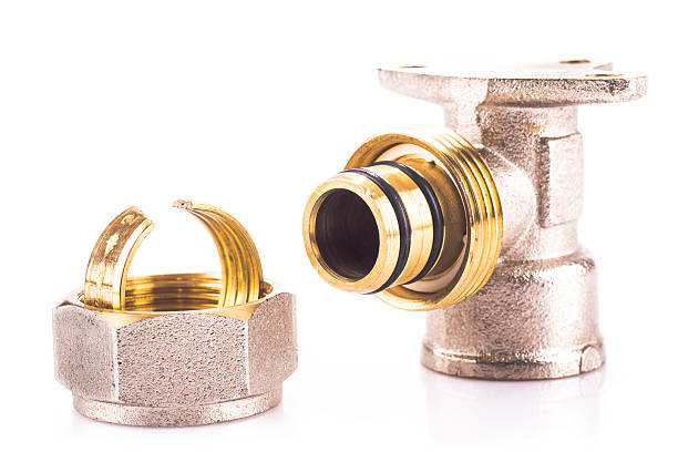 istock Close-up of compression sanitary wall plate fitting 475647593