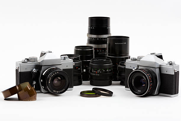 istock Old photo cameras with lenses 475647903