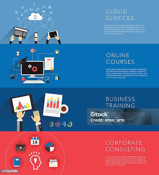 Flat Business Training Templates Vector Stock Illustration - Download Image Now - IT Support, Service, 2015