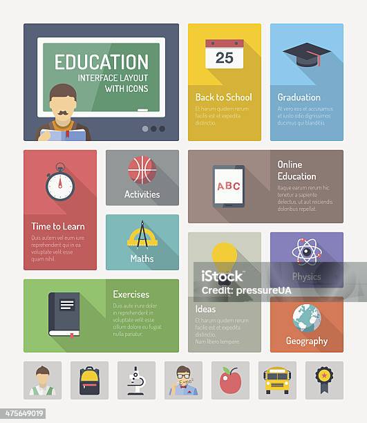 Education Flat Web Elements With Icons Stock Illustration - Download Image Now - Education, Abstract, Bag