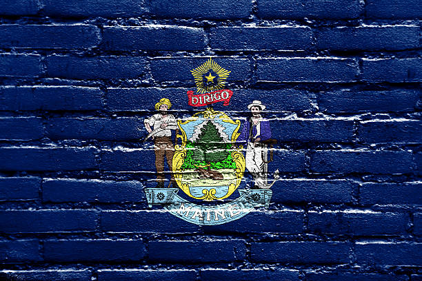 istock Maine State Flag painted on brick wall 475649033
