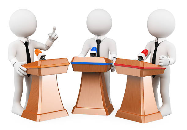 istock 3D white people. Political debate 475650878