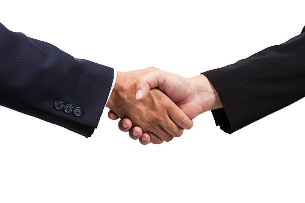 istock Businessman handshake isolated on white background 475651913