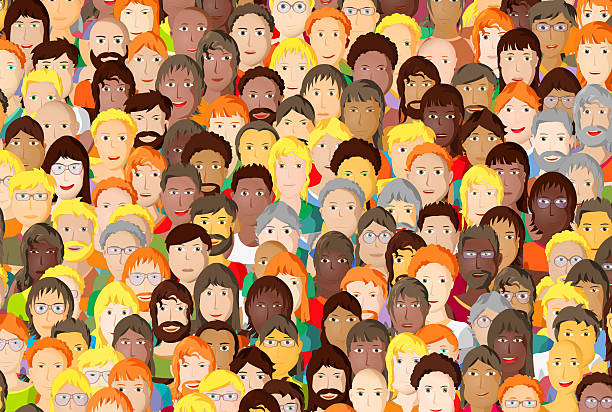 istock Crowd of young people smiling, cartoon design 475656660