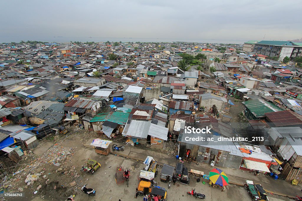 Squatters in Manila Top view of the illegal settlers in Tondo, Manila, Philippines 2015 Stock Photo