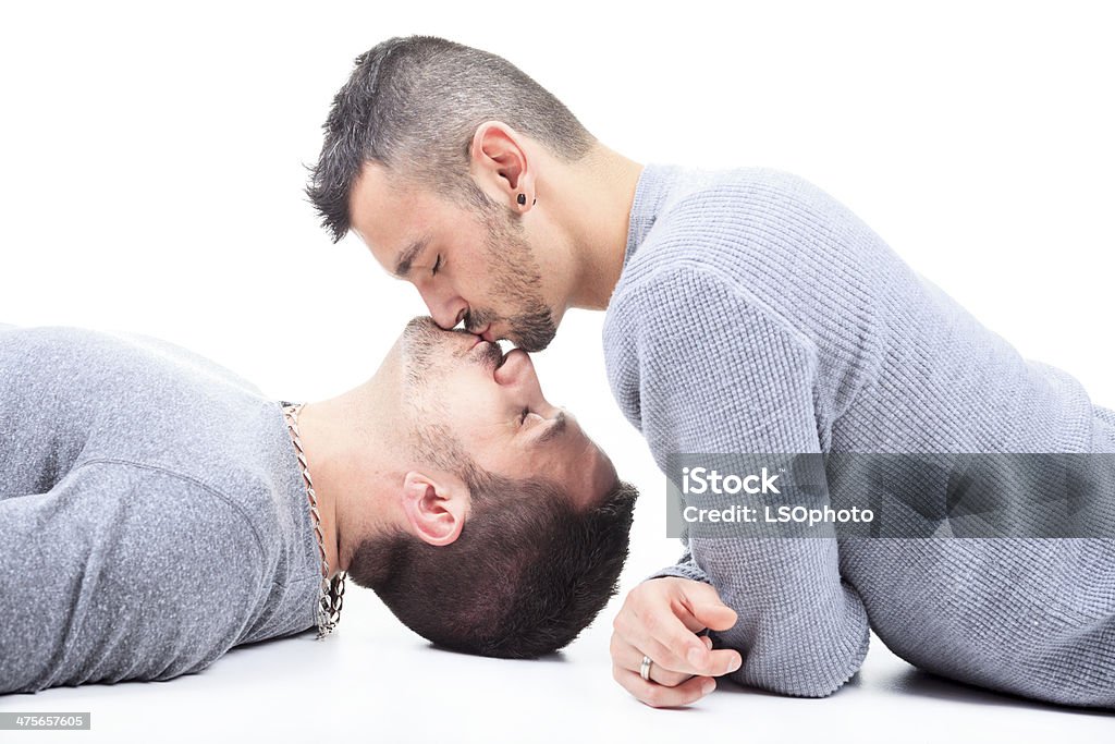 Gay Lifestyle - Floor Kiss Gay Lifestyle Adult Stock Photo