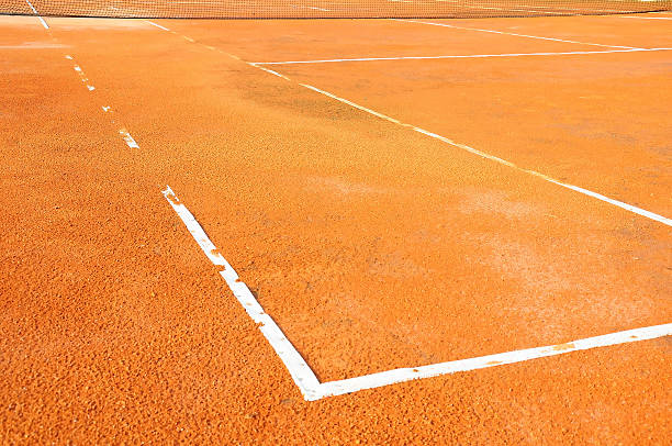 istock Tennis court with net 475659753