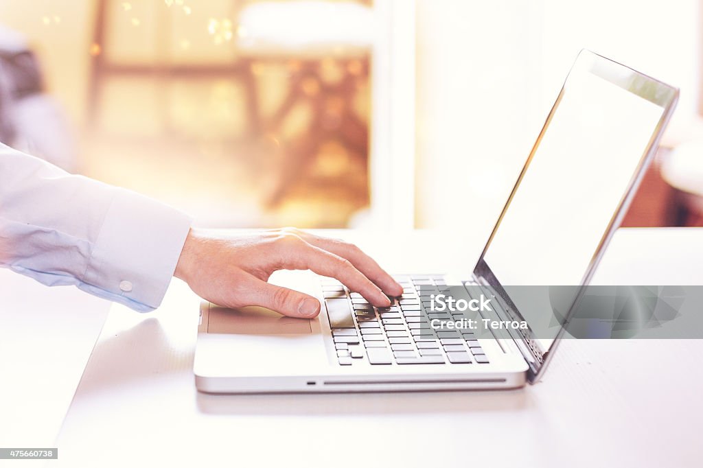 Man Using Computer Without Wi Fi Man Using Laptop Computer Without Logos Stock Photo - Download Image ...