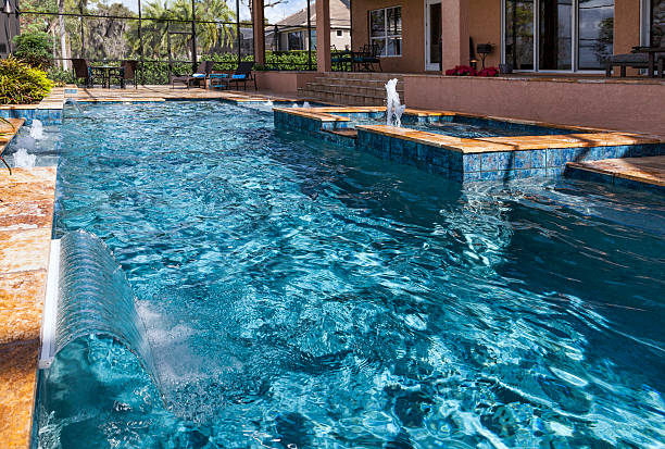 istock Custom swimming pool with spa and outdoor living space 475660759