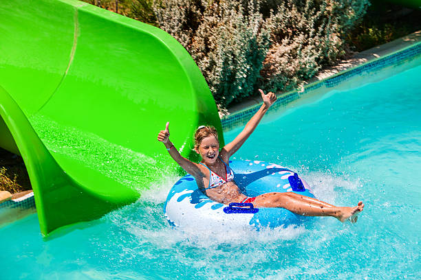 istock Child on water slide at aquapark 475660894