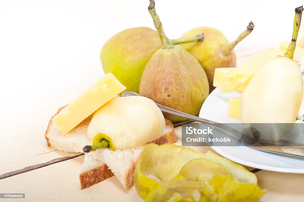 fresh pears and cheese selection of cheese and fresh pears appetizer snack 2015 Stock Photo