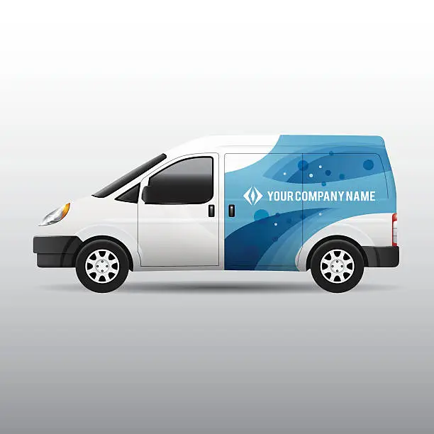 Vector illustration of Advertisement or corporate identity design template on white van