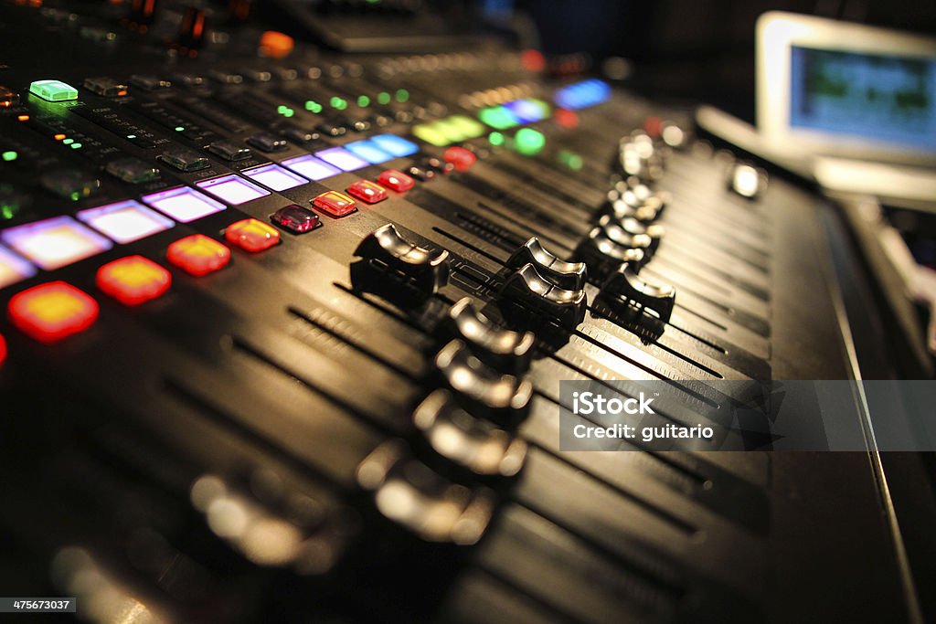 Live Mixing Desk Audio mixing desk in use Movie Stock Photo