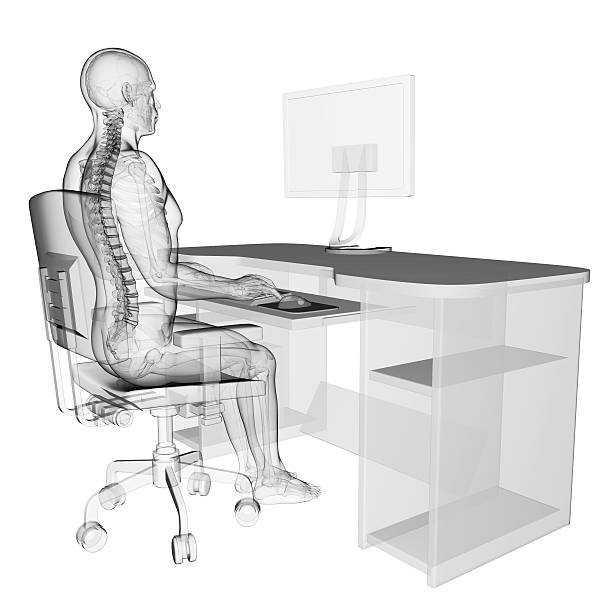 correct sitting 3d rendered medical illustration - correct sitting posture ergonomic keyboard photos stock pictures, royalty-free photos & images