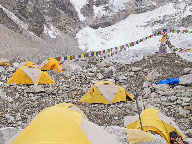 istock Tents in Everest Base Camp, cloudy day. 475678563
