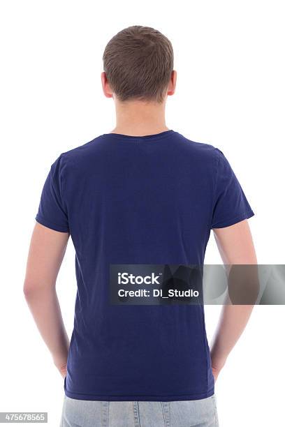 Vista Posterior De Joven En Una Camiseta Azul Foto de stock y más banco de imágenes de Azul - Azul, Camiseta, Hombres