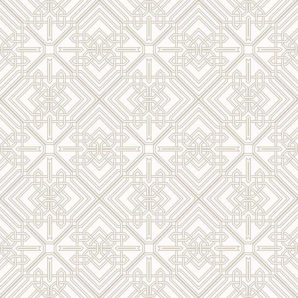 Tangled Pattern based on traditional arabic Tangled modern pattern, based on traditional oriental patterns. Seamless vector background. Two colors - easy to recolor. celtic culture celtic style star shape symbol stock illustrations