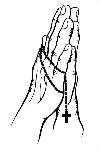 Praying with a Rosary Vector illustration : Praying with a Rosary on a white background. heaven and jesus drawing stock illustrations
