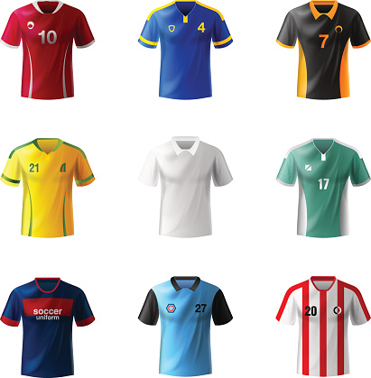 Different football sportswear, jerseys