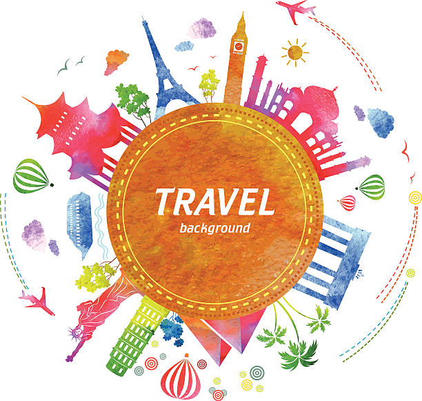 travel background with watercolor effect. vector. - china balloon 幅插畫檔、美工圖案、卡通及圖標
