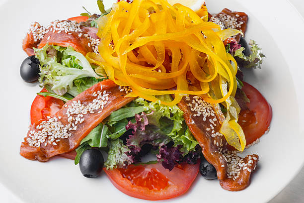Salad with salmon stock photo