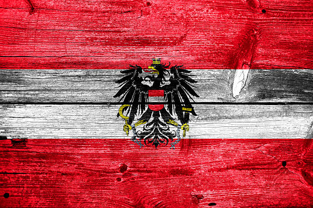 istock Austria Flag painted on old wood plank texture 475689441