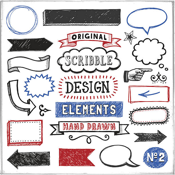 небрежные элементы дизайна - frame human hand sketching doodle stock illustrations