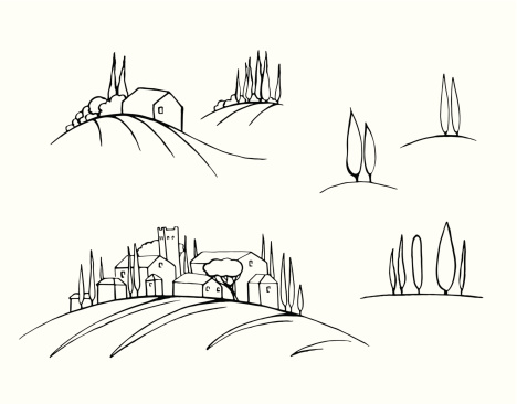 Set of the sketches of the Tuscany landscape