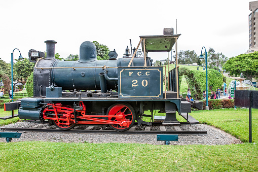 Los Angeles, California - May 09, 2022: The No. 1 Mariposa steam locomotive on display at the Travel Town Museum in Griffith Park
