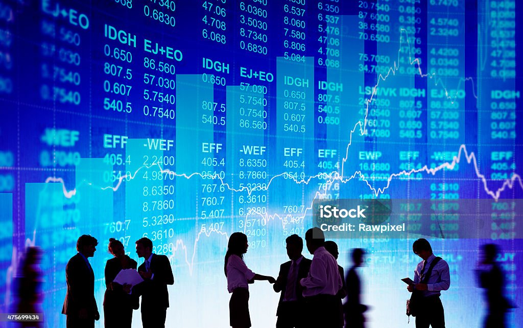 Silhouette Business People Discussion Stock Market Concept Wall Street - Lower Manhattan Stock Photo