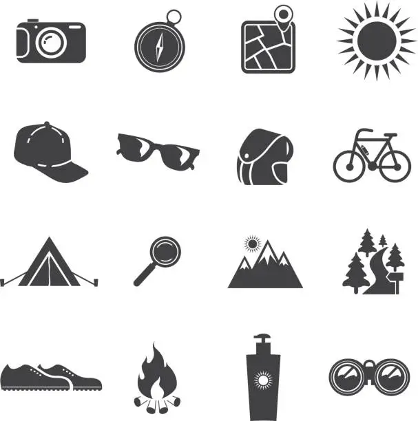 Vector illustration of Camping Silhouette icons