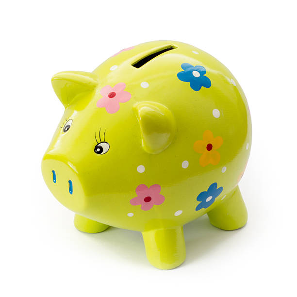 Painted ceramic piggy bank stock photo