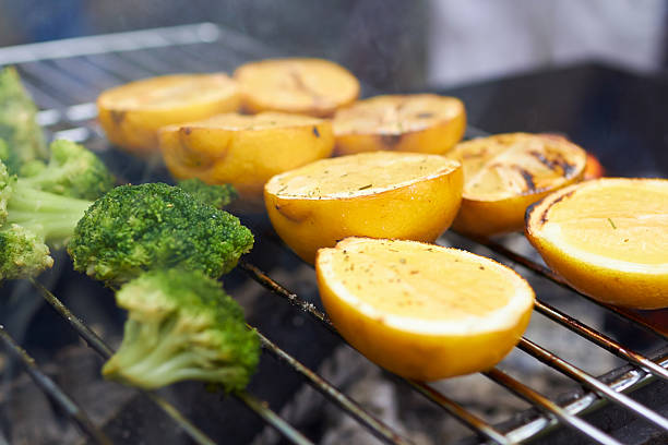 lemons, broccoli, grilled