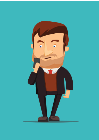 Gentleman holding and using new phone vector image illustration